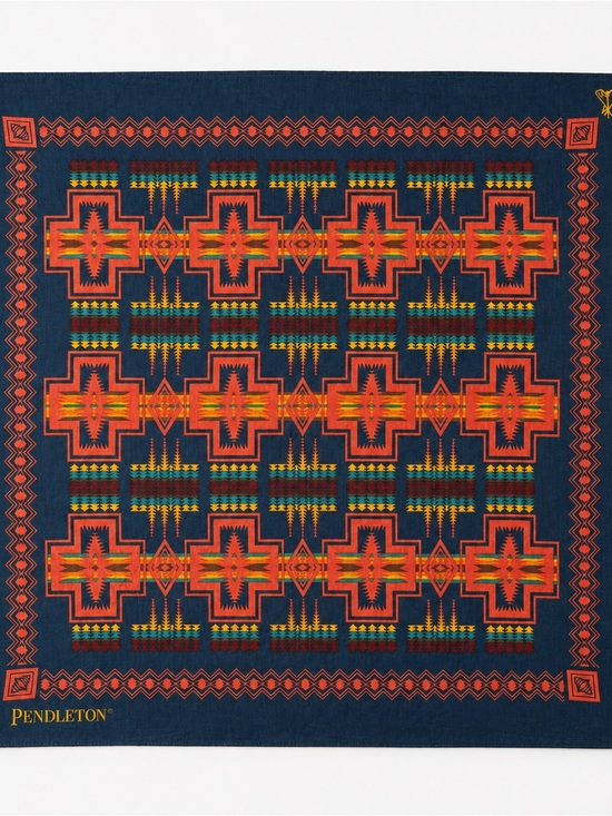 Pendleton Accessories - Pendleton Navy Cotton Bandana with Red, Orange and Yellow Native American Motif